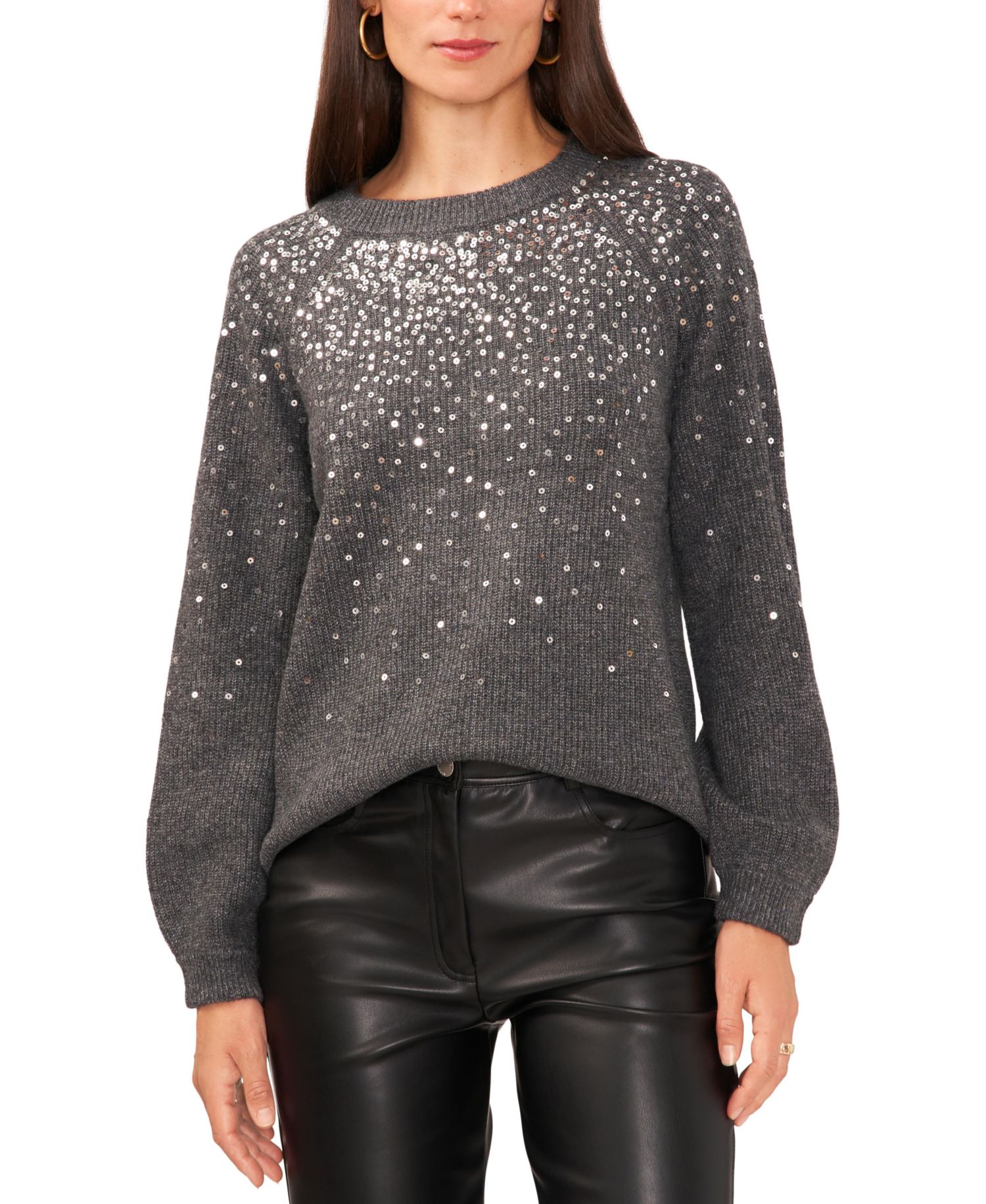 Women's Cozy Crewneck Sequined Raglan-Sleeve Sweater