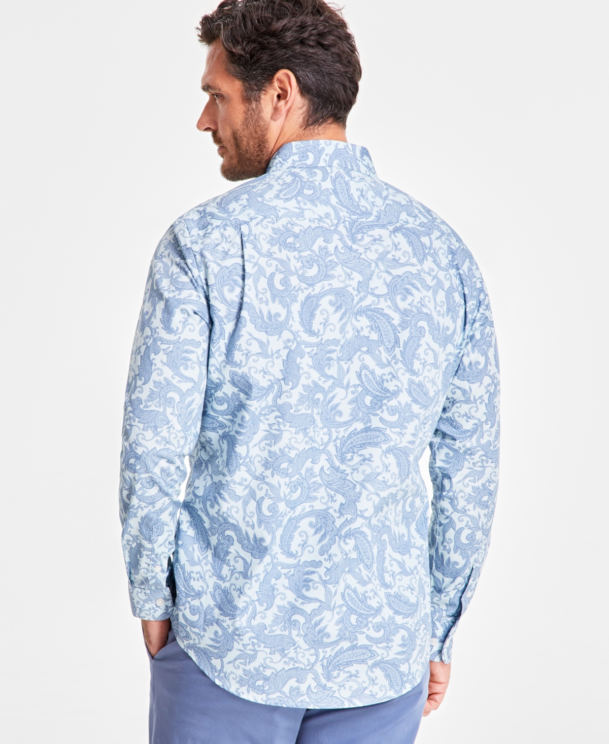Club Room Men's Paisley Refined Woven Long-Sleeve Button-Down Shirt, Created for Macy's