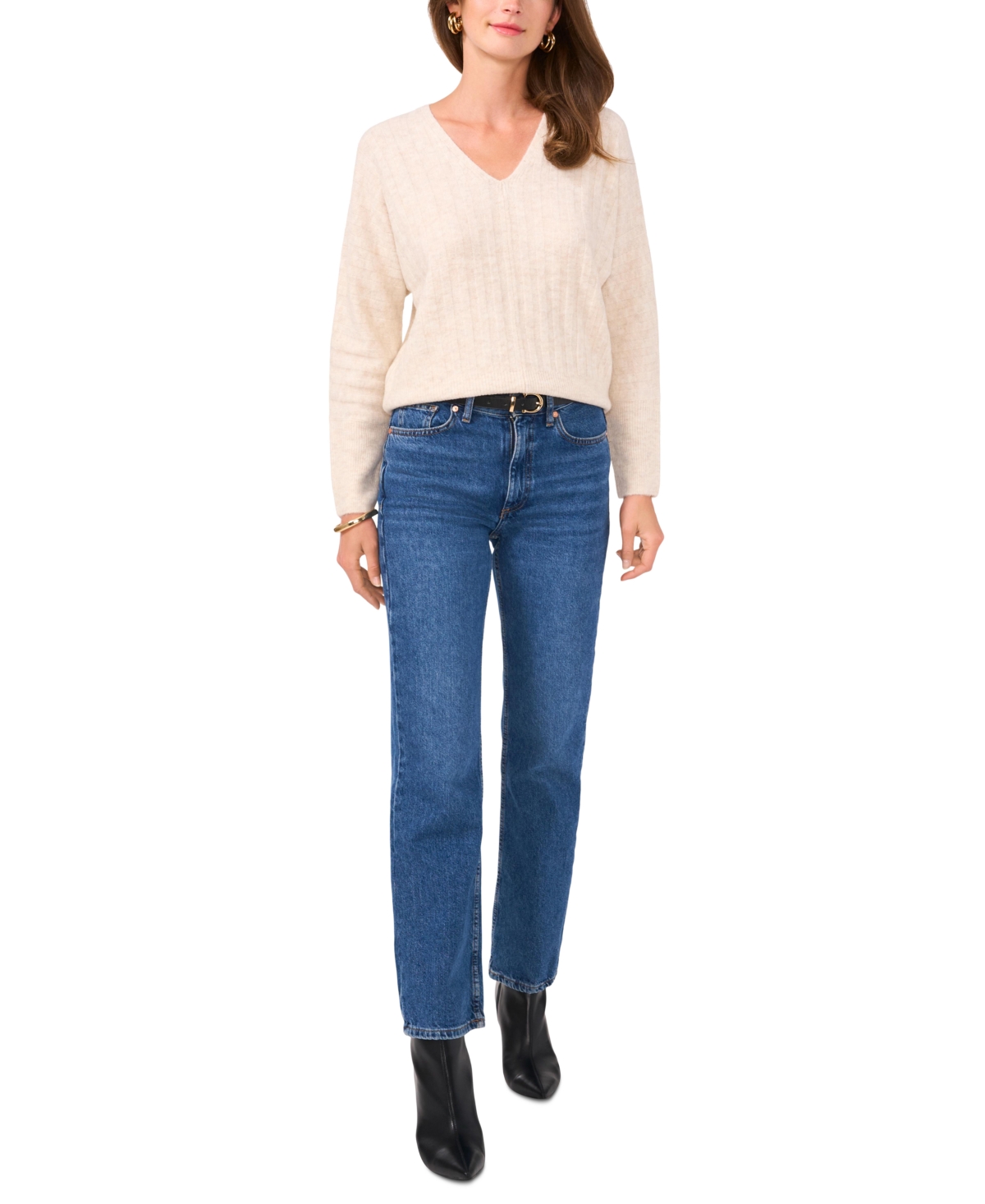 Vince Camuto Women's Ribbed V-Neck Dolman-Sleeve Sweater
