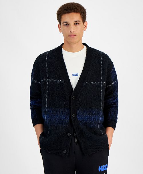 alfani Hugo Boss Men's Soena Plaid Cardigan Men's Fashion & Accessories