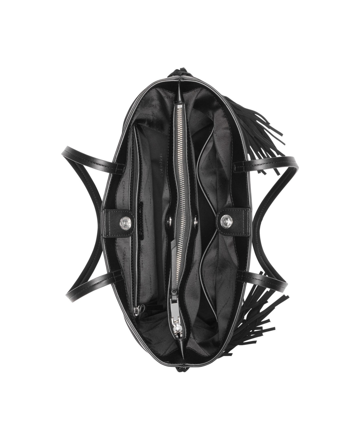 Calvin Klein Soma Triple Compartment Fringe Tote In Black,silver