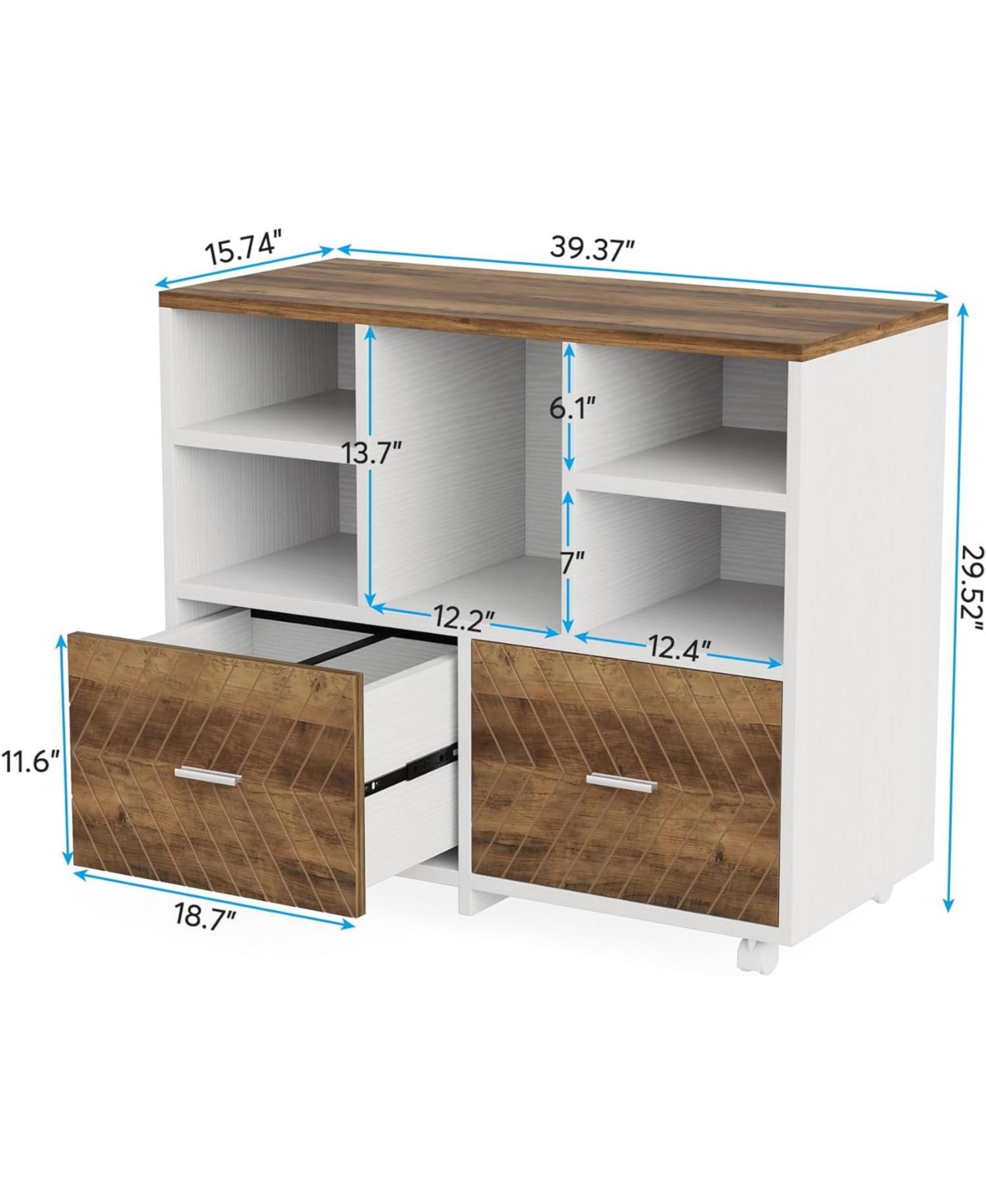 Tribesigns 2-Drawer Wood File Cabinet, Mobile Lateral Filing Cabinet for Letter - Oak karo  white