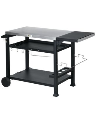 Movable Stainless Steel 3-Shelf Outdoor Grill Cart w/ Side Table