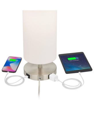 Heyburn Modern Accent Table Lamp 20" High Brushed Steel with USB and AC Power Outlet in Base Off White Cylinder Shade for Bedroom Desk