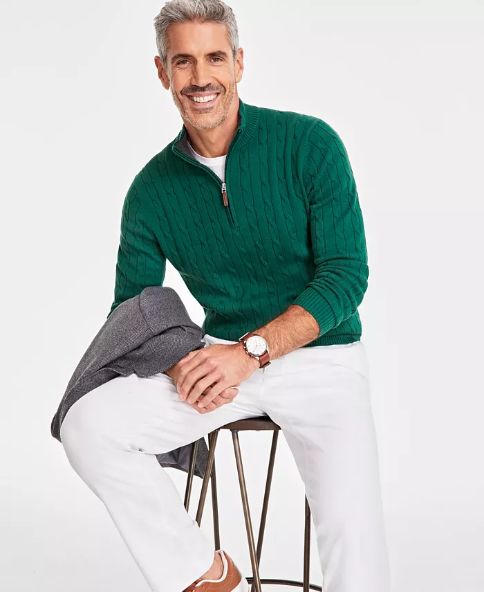 Men's Cable Knit Quarter-Zip Sweater - thumbnail 7