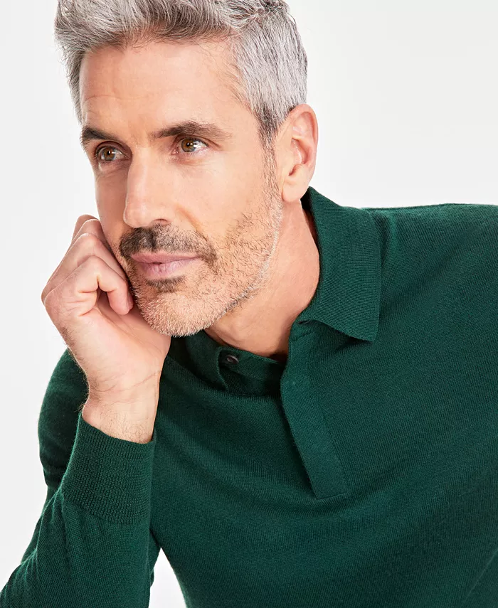 Men's Merino Wool Blend Polo Sweater - thumbnail 10