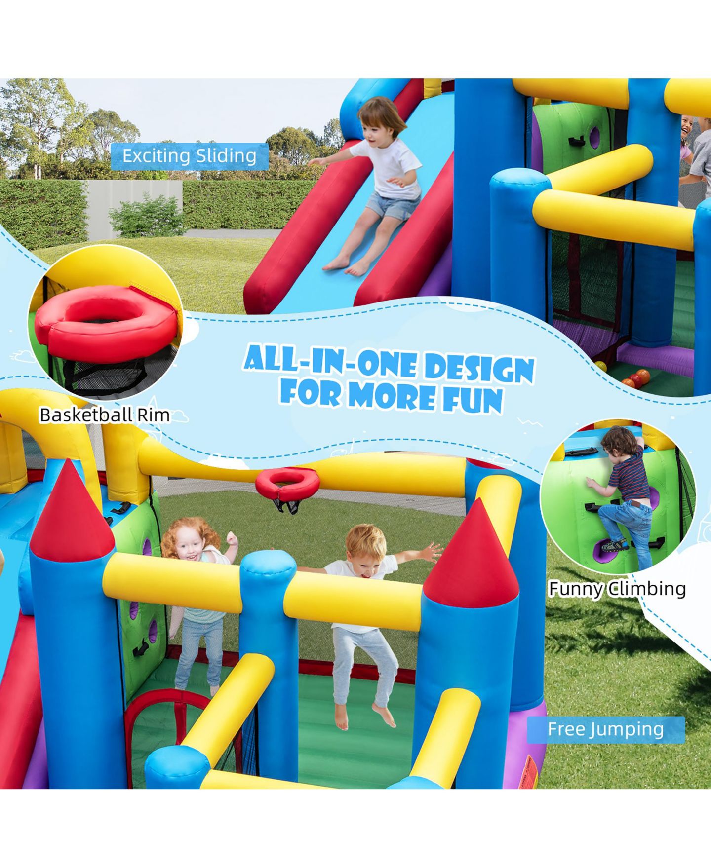 Детская игрушка Costway 5-In-1 Inflatable Bounce Castle with Basketball Rim, Accommodates 4 Kids, 3–10 лет — фото 4