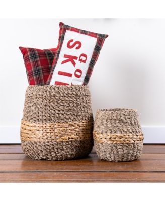 Woven Seagrass Basket With Wicker Accent (Set of 2)