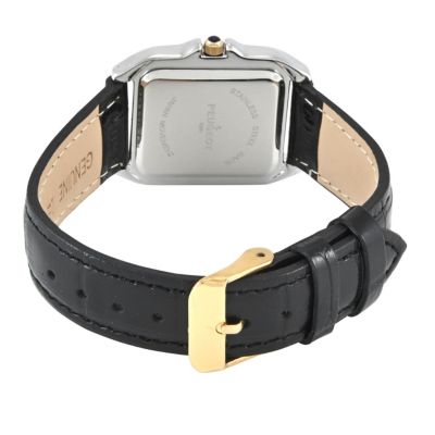 Women's Watch 36mm Square Tank Shape Black Leather Strap Watch