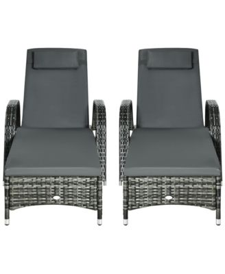 Outdoor PE Rat Sun Bathing Chair w/ Cushion & Pillow