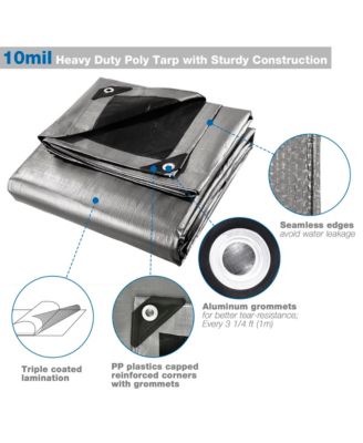 12x16ft Heavy Duty Reinforced Poly Tarp  10-milWaterproof Tarpaulin Ground Sheet Camping Cover with Eyelets