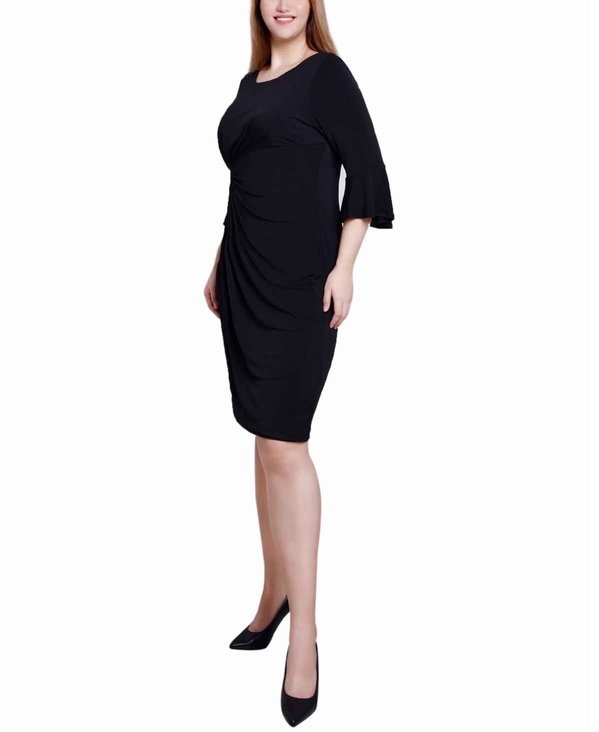 Ny Collection Petite 3/4 Length Trumpet Sleeve Dress In Royal