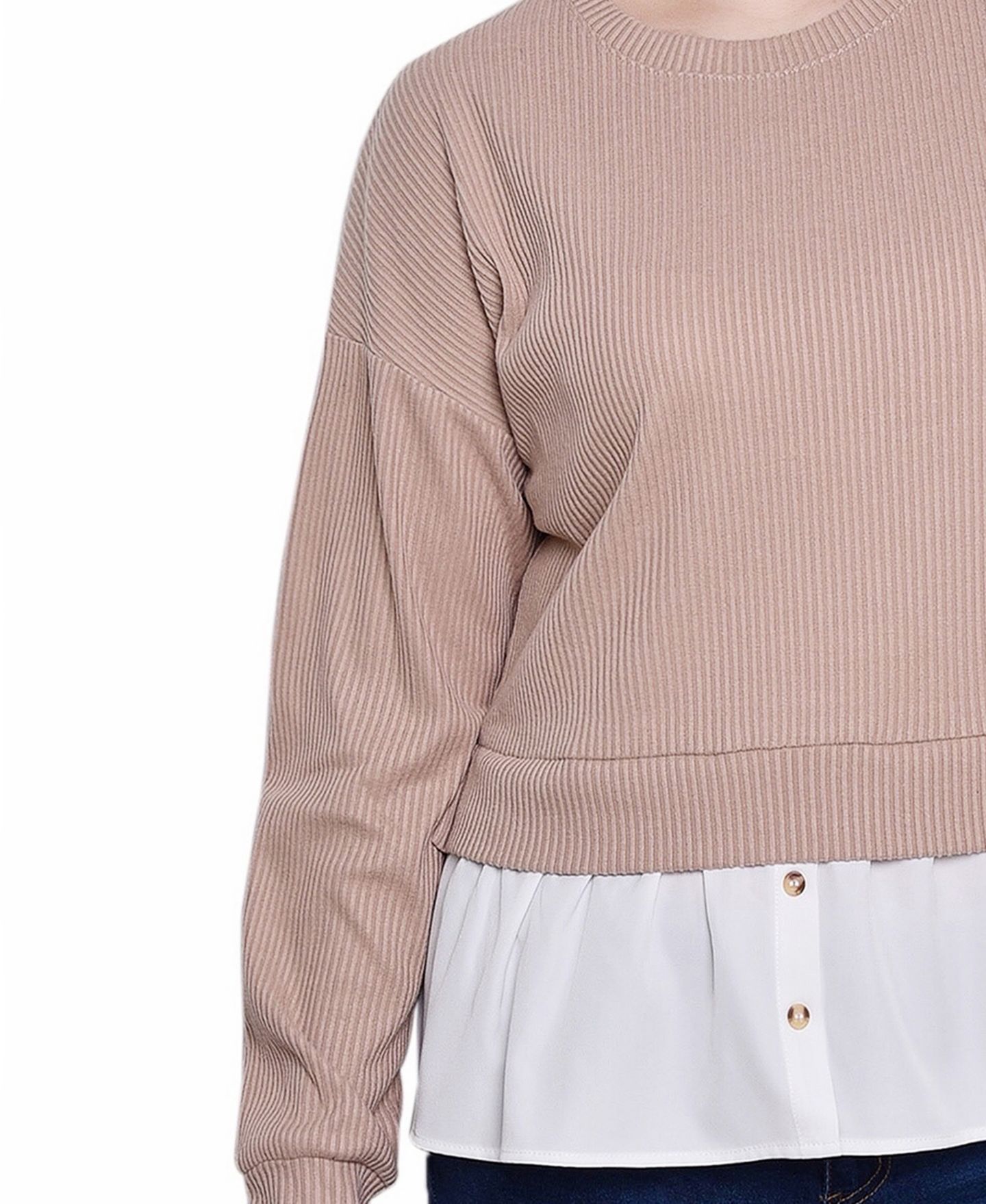 Женский топ NY Collection Petite Long Sleeve Two-Fer with Gathered Inset, цвет: Меланжевый серый — фото 7