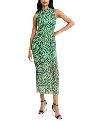 Donna Morgan - Women's Printed-Mesh Mock-Neck Midi Dress