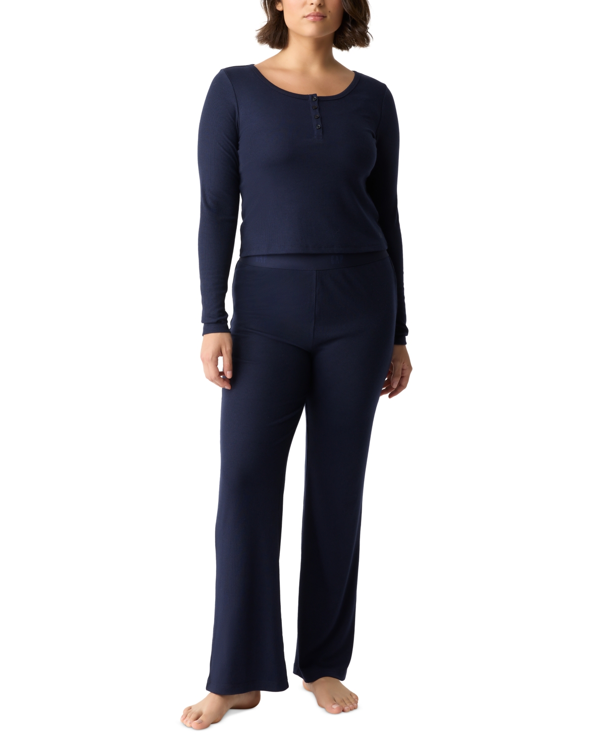 Shop Gap Body Women's Long-sleeve Rib Pajama Top In Navy Uniform