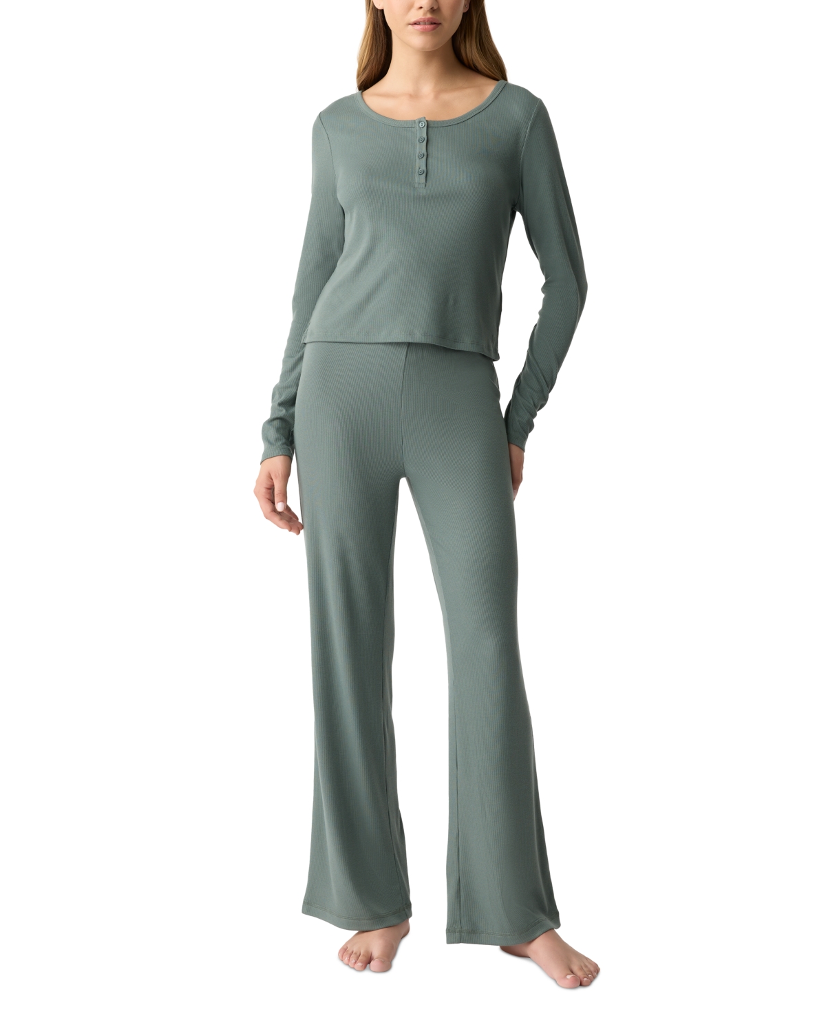 Shop Gap Body Women's Long-sleeve Rib Pajama Top In Distinct Green