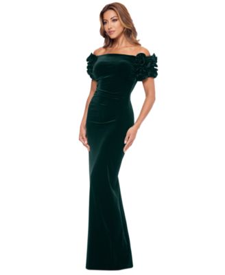 Women's Off-The-Shoulder Ruffled Velvet Gown