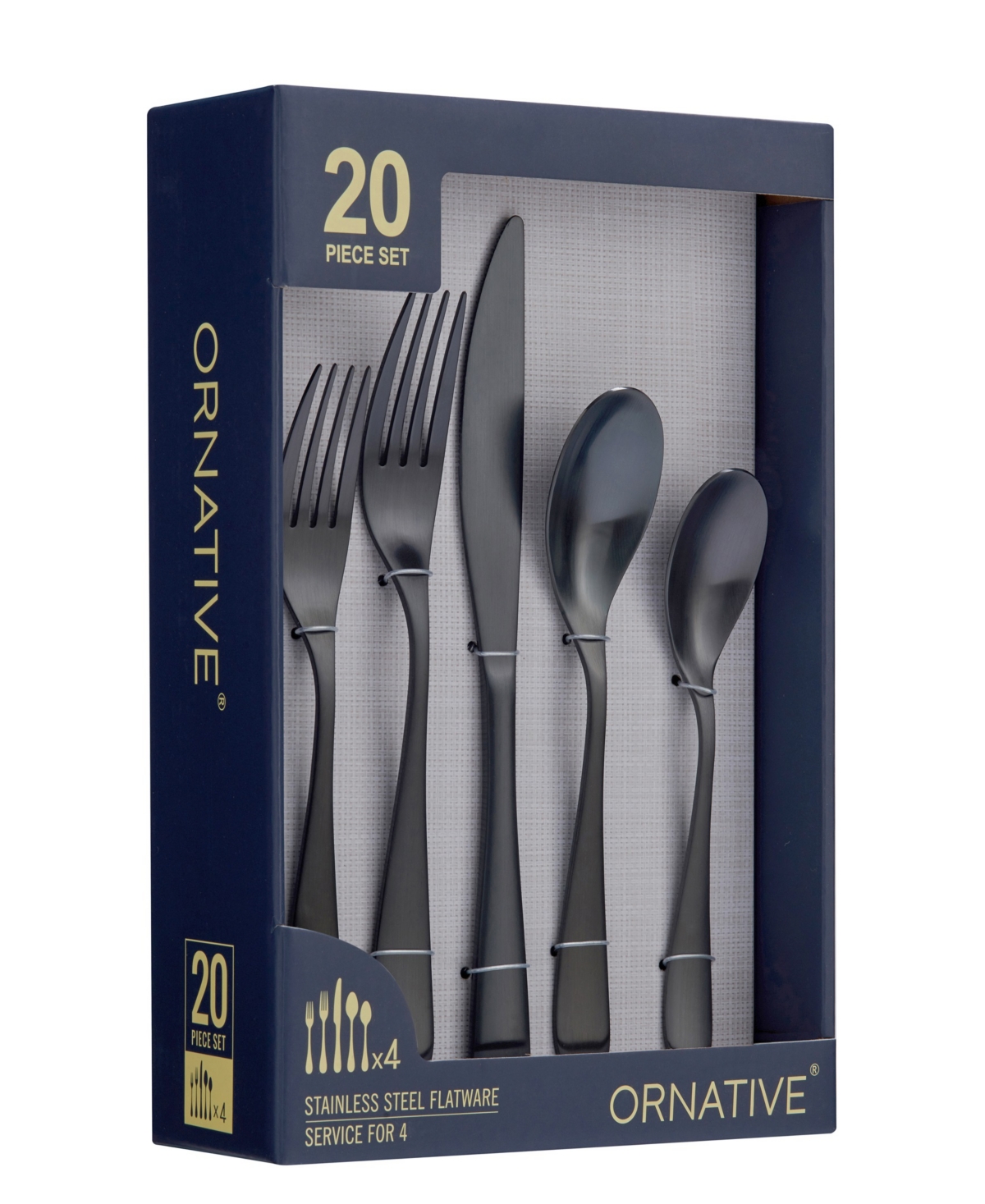 Ornative Percival Service For 4 20 Piece Flatware Set In Black