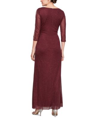 SL Fashions Women's Long Beaded-Sleeve Glitter Dress - Macy's