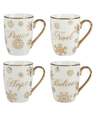 Christmas Glitter Gold Mugs, Set of 4