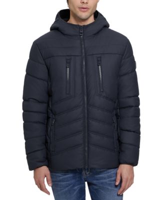 GUESS - Men's Quilted Faux Leather Hooded Jacket