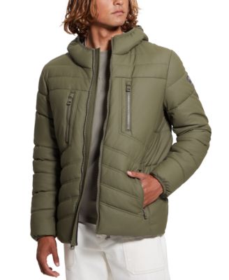 Men's Quilted Faux Leather Hooded Jacket