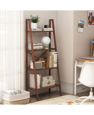 4-Tier Bamboo Ladder Bookshelf 58'' Display Shelf Storage Rack Plant Flower Stand