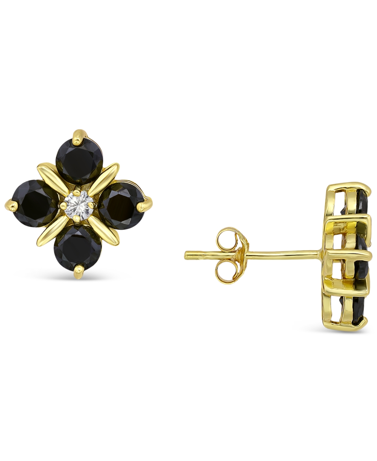 Giani Bernini Black & White Cubic Zirconia Flower Stud Earrings in 18kPlated Sterling Silver, Created for Macy's - Gold