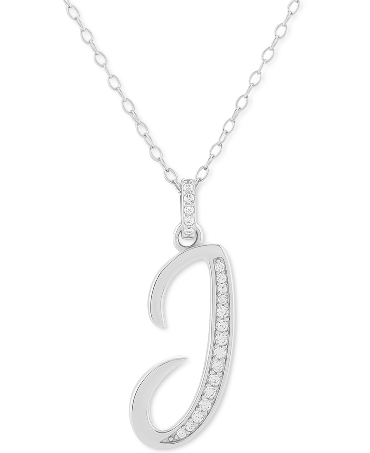 Holiday Lane Cubic Zirconia Initial Pendant Necklace in 18k Gold-Plated Sterling Silver, Created for Macy's (Also available in Sterling Silver) - J /