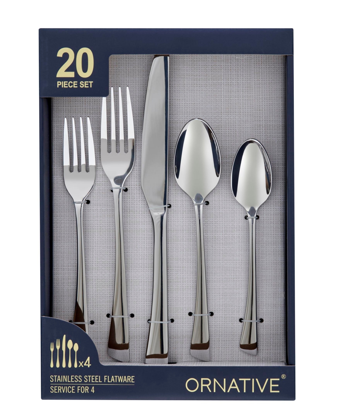 Ornative Abril Mirror Service For 4 20 Piece Flatware Set In Silver