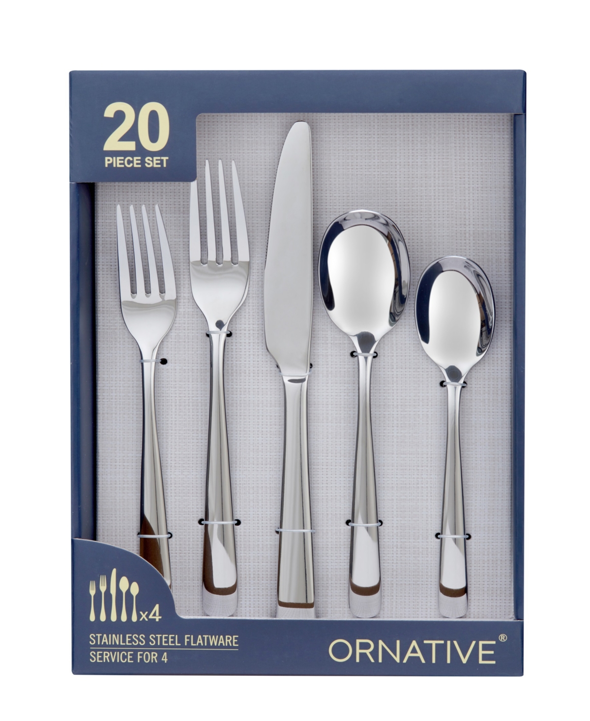 Ornative Aabbye Mirror Service For 4 20 Piece Flatware Set In Silver