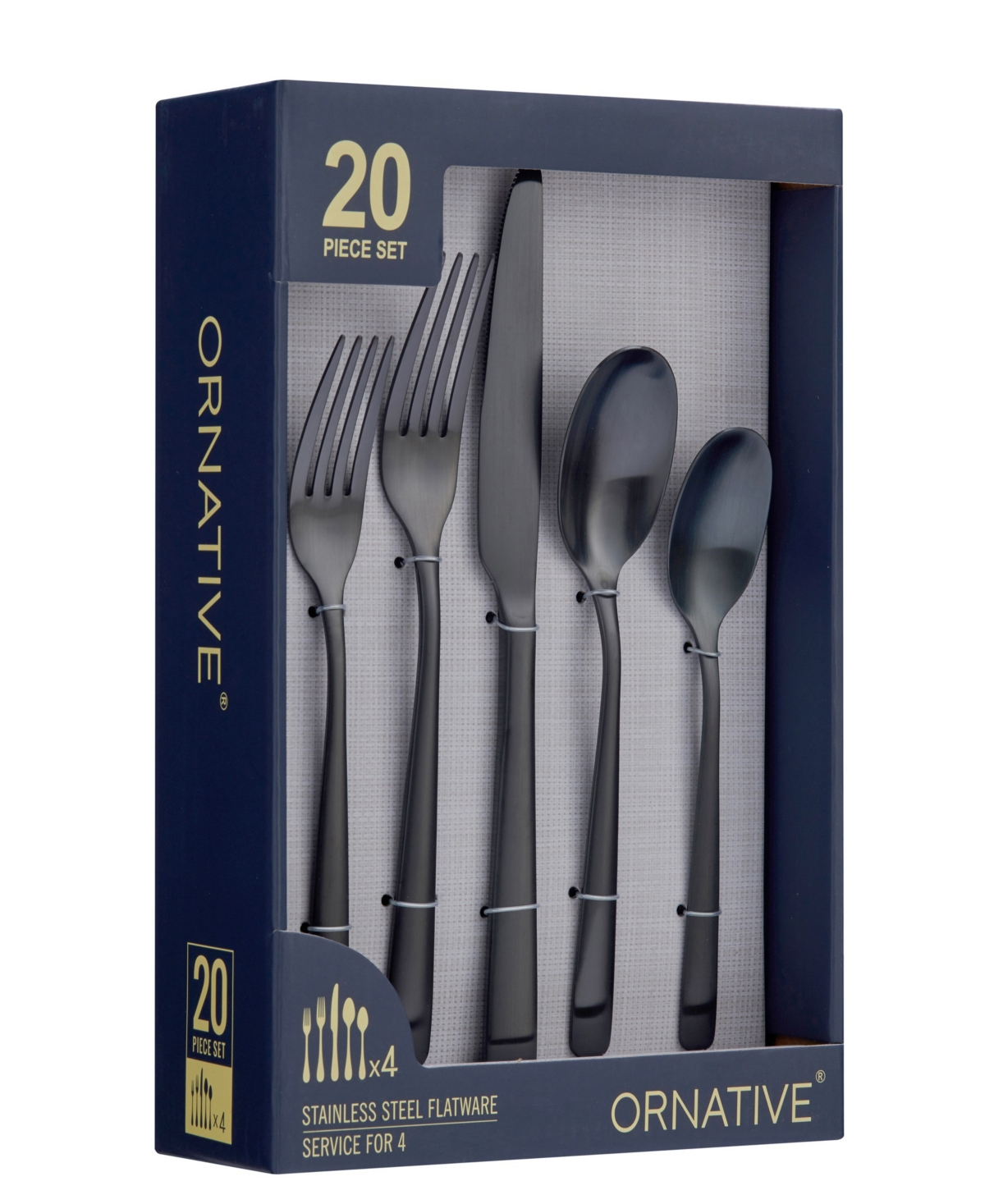 Ornative Aabbye Service For 4 20 Piece Flatware Set In Black