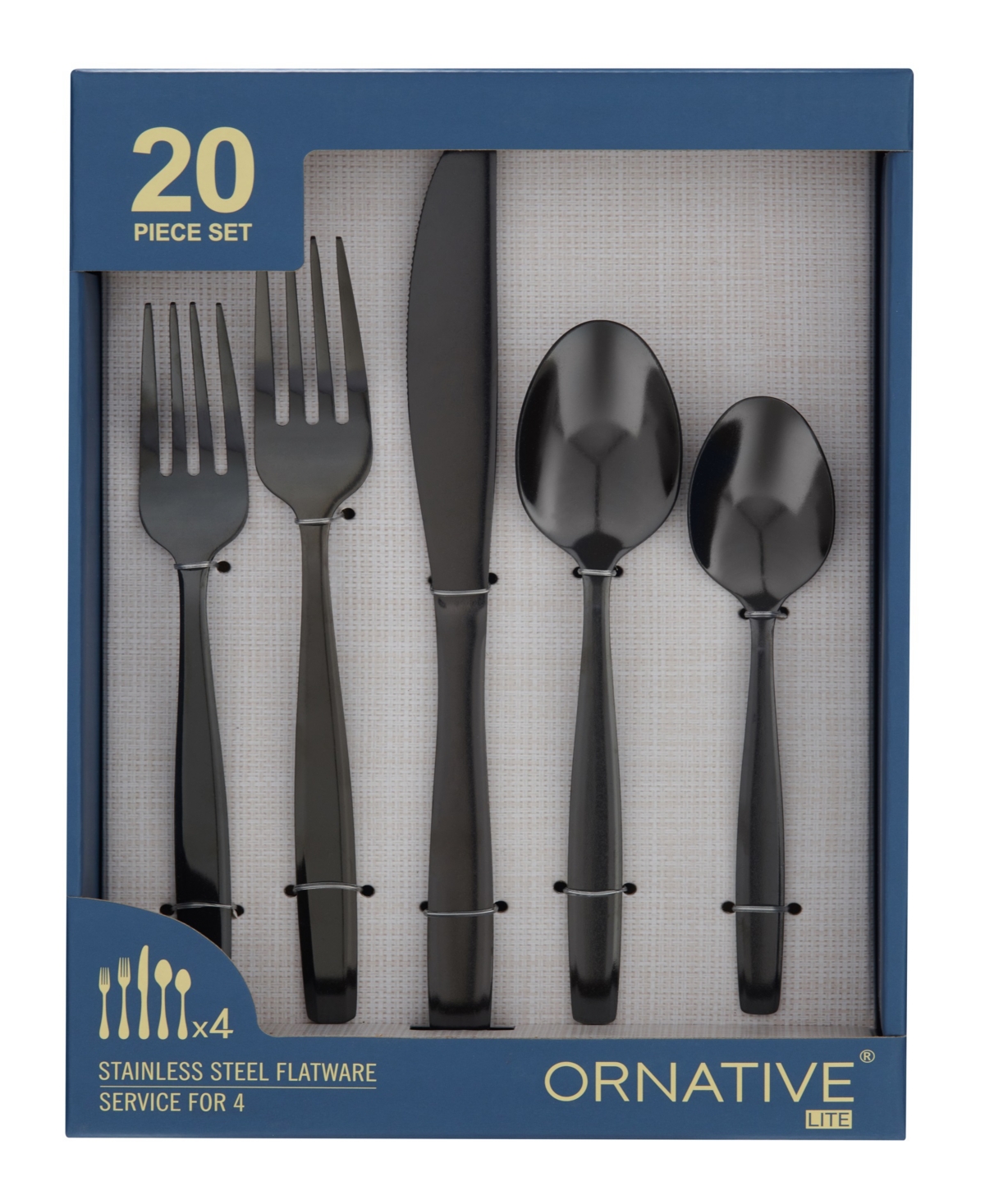 Ornative Amias Service For 4 20 Piece Flatware Set In Black