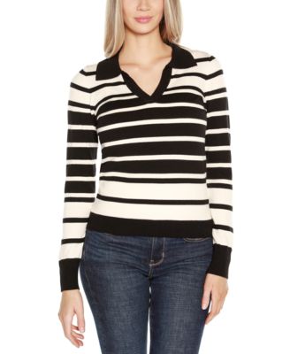 Striped Color Block Johnny Collar Sweater