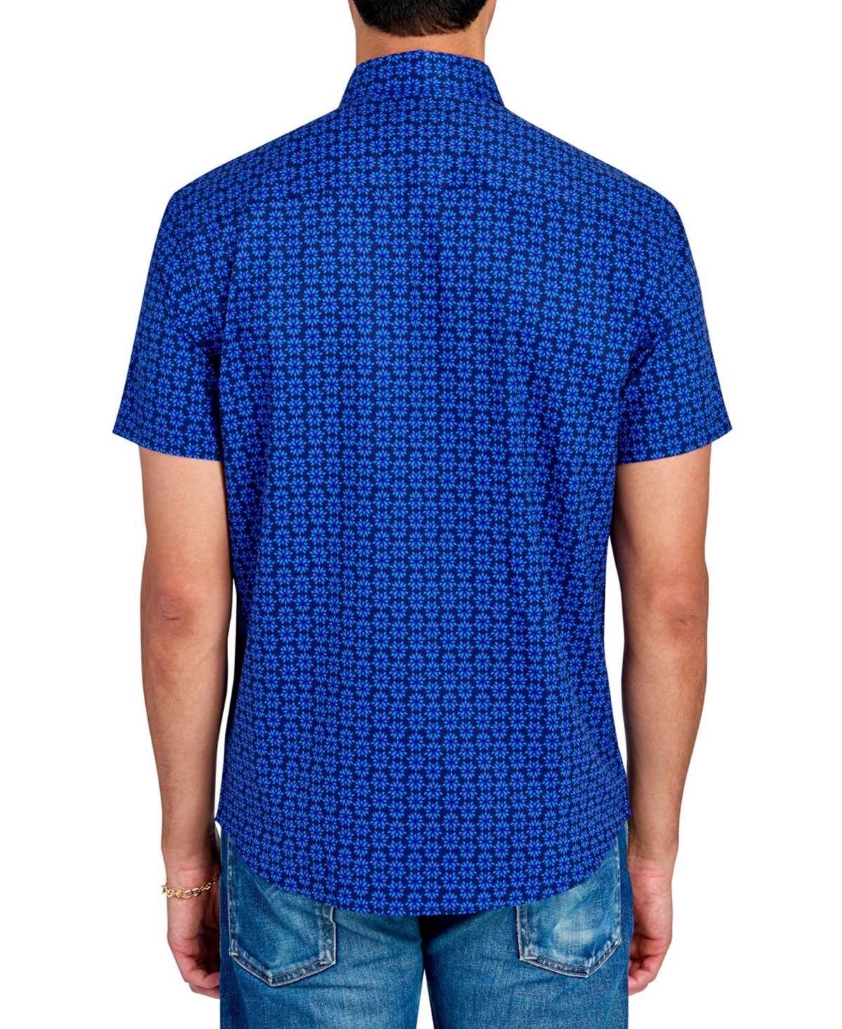 Society of Threads Men's Regular Fit Non-Iron Performance Stretch Geo Print Button-Down Shirt