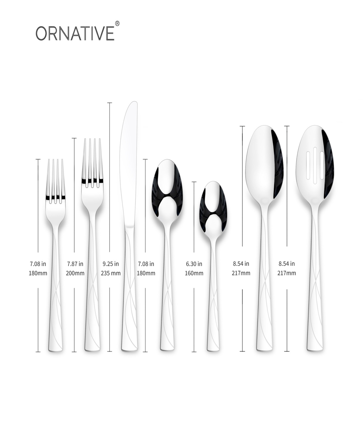 Ornative Jara Mirror Service For 8 42 Piece Flatware Set With Wire Caddy In Silver