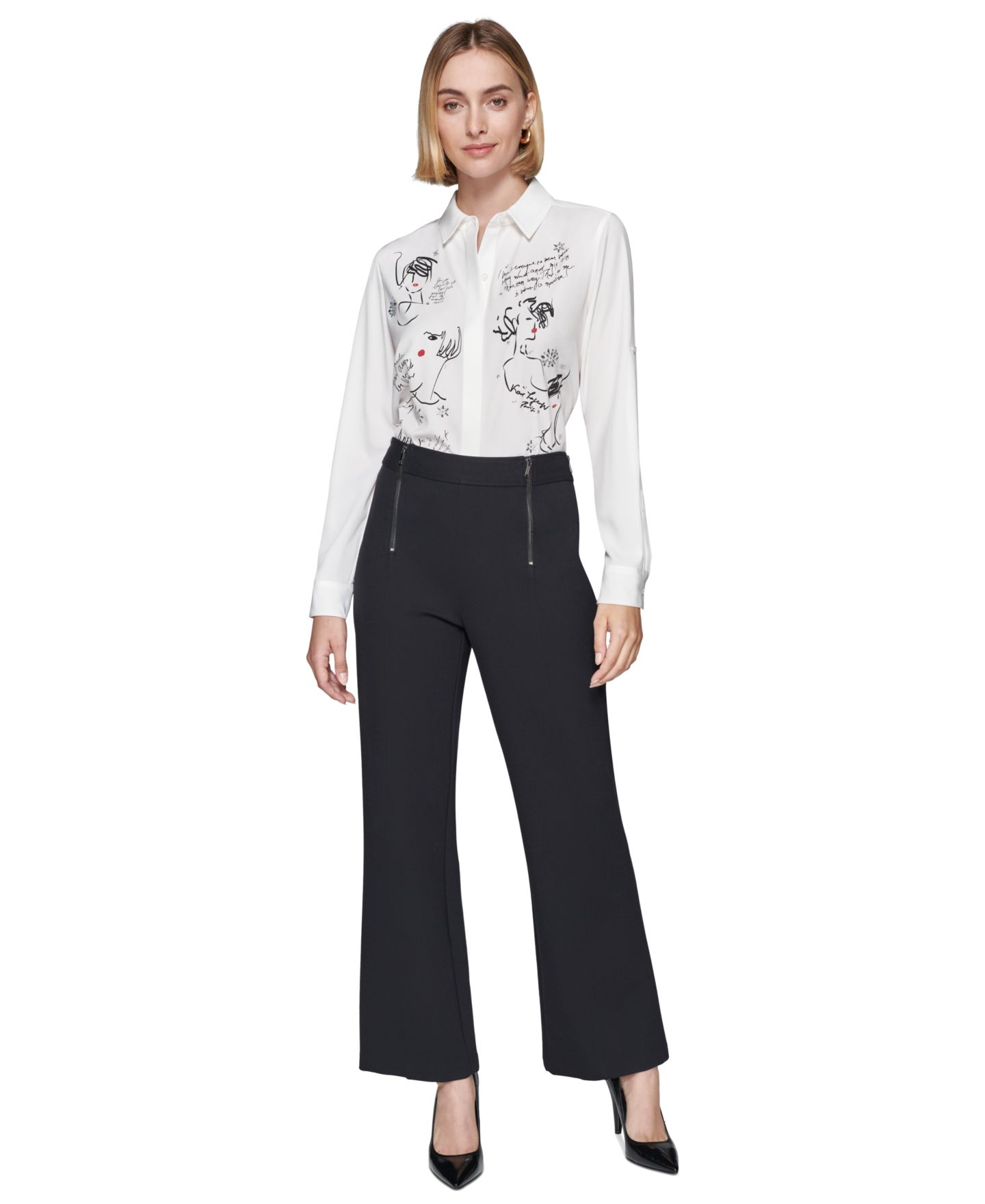 Женские брюки KARL LAGERFELD PARIS Faux-Zipper Mid-Rise Straight-Leg Ponte, цвет: Чёрный — фото 2