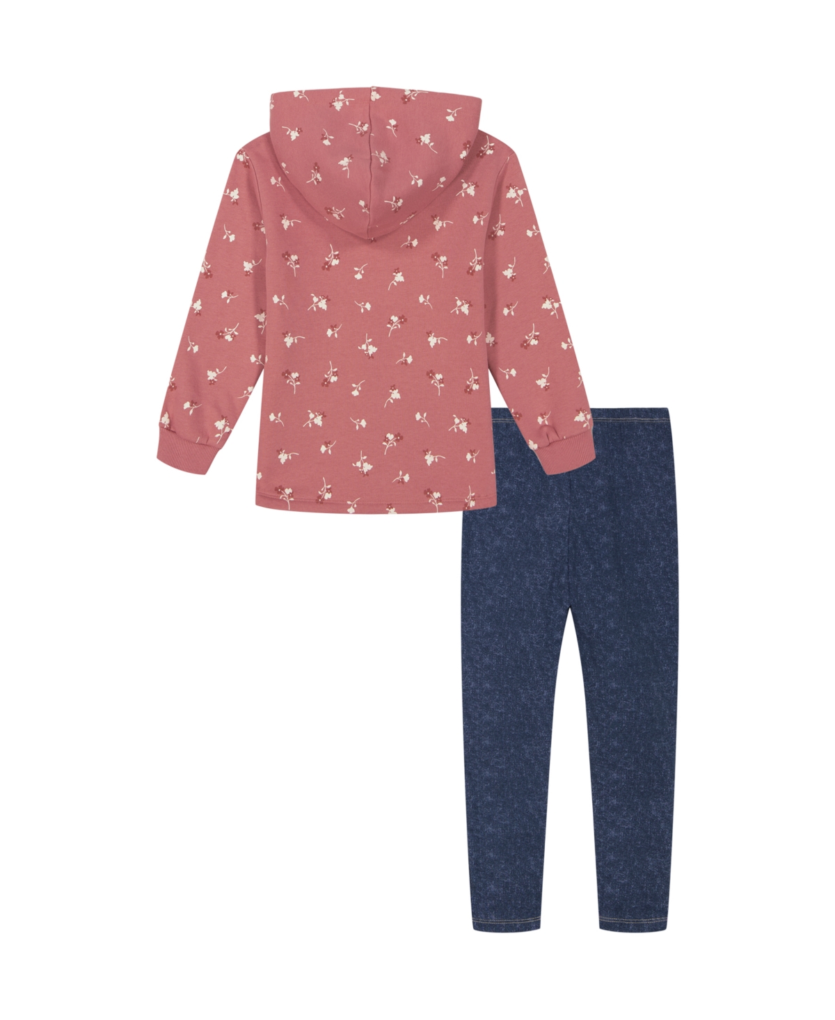 Kids Headquarters Baby Girl Printed Fleece Kitty Pocket Hooded Tunic Jeggings In Dusty Rose,blue