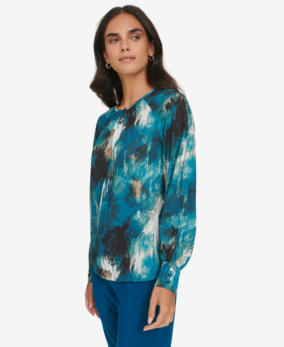 Calvin Klein Women's Printed Keyhole Blouse