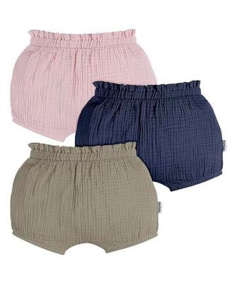 Baby Girls Gauze Bubble Shorts, 3-Pack