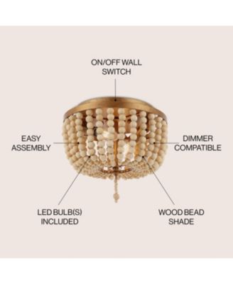 Allison 10" 2-Light Shabby Chic Farmhouse Wood Beaded/Metal LED Flush Mount, White