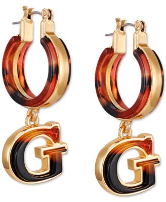 GUESS - Gold-Tone Tortoise-Look G Charm Hoop Earrings
