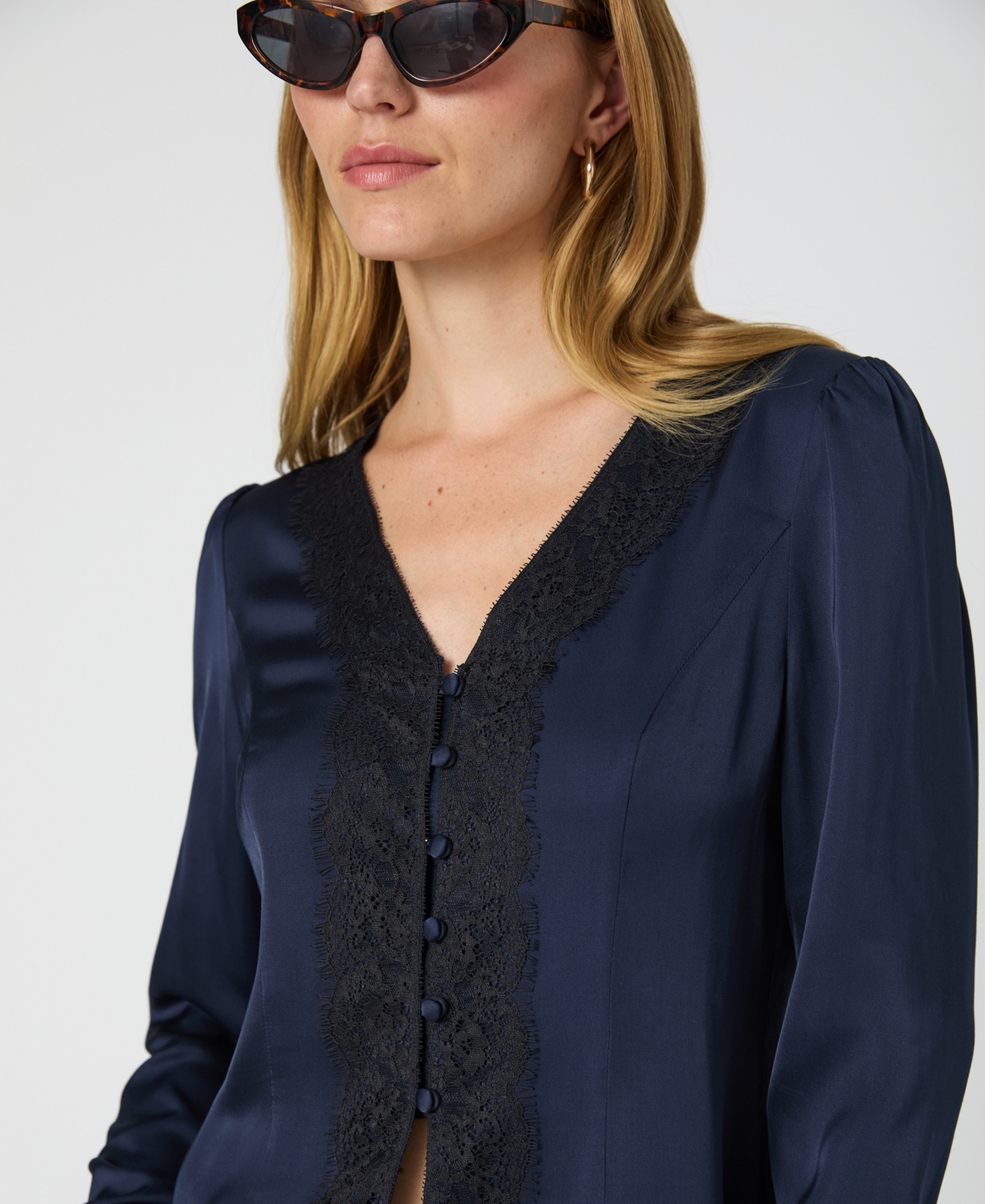 French Connection Women's Ennis Satin Long-Sleeve Blouse -Black
