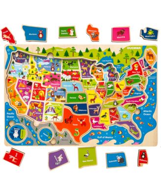 3 Set Kids Puzzles for 3-5 Years Old - Educational Toddler Map Puzzle USA World - Wooden or Magnetic