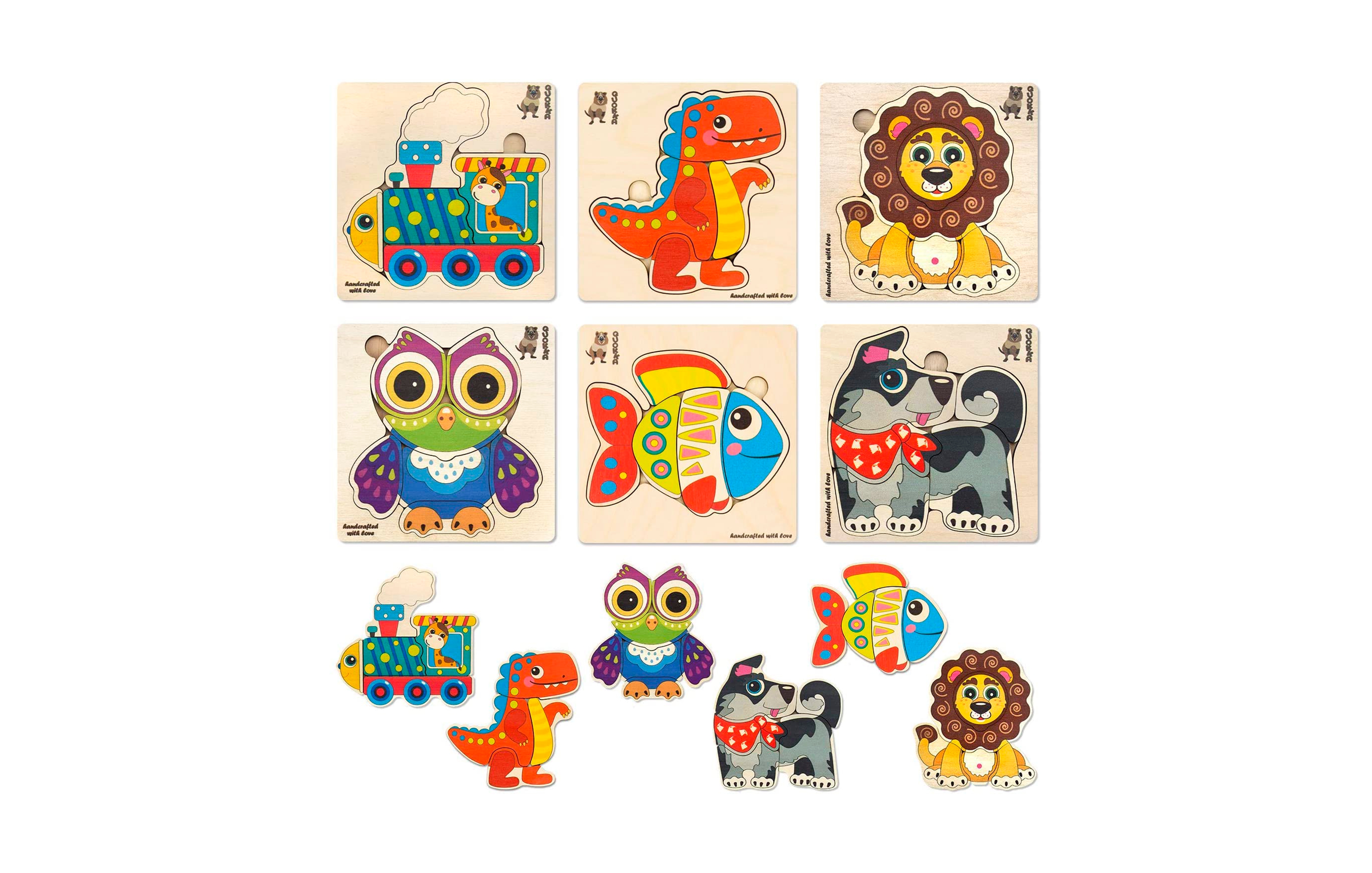 Quokka 6XSET Realistic Wooden Montessori Puzzles for Toddlers Ages 1-3