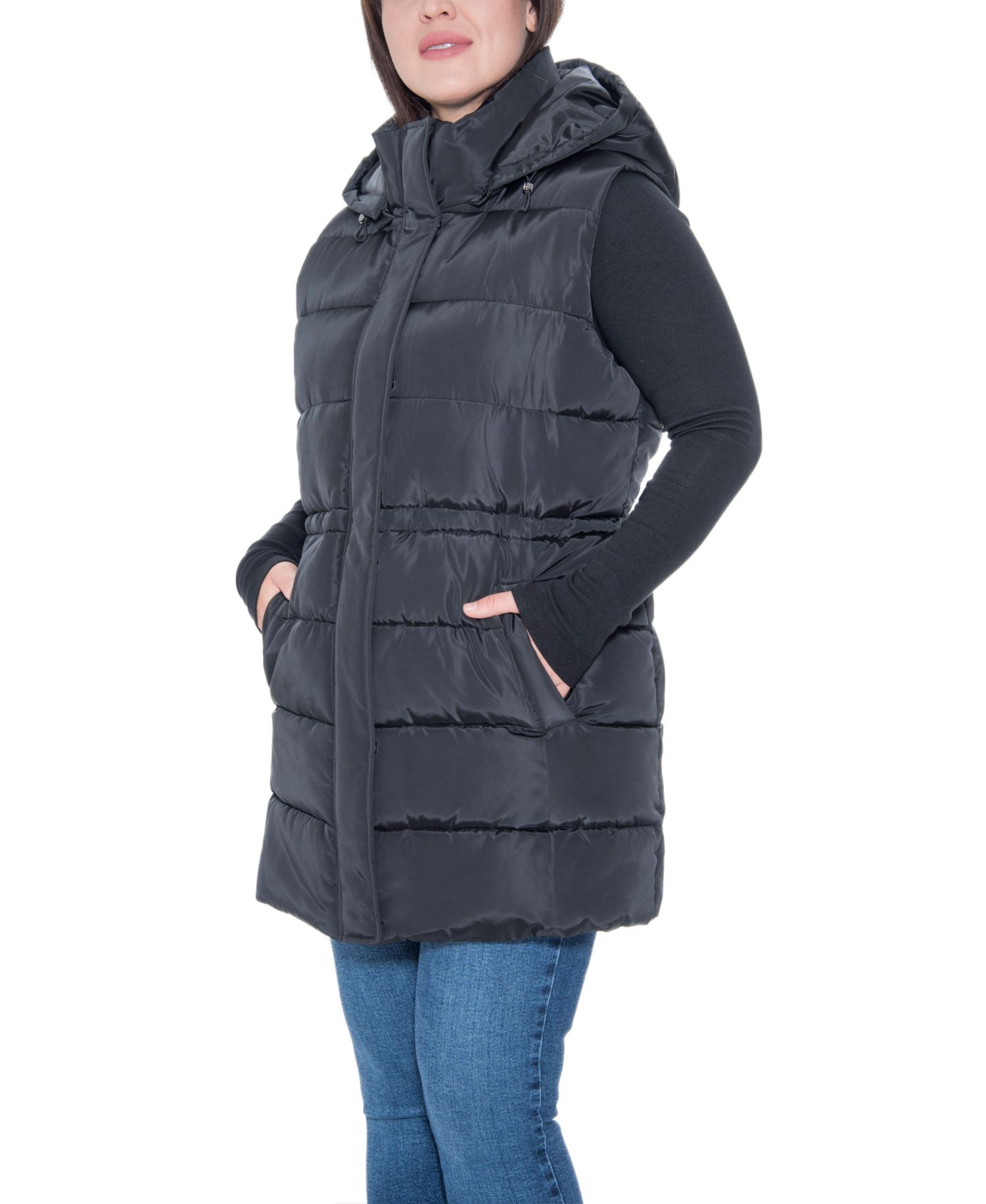Plus Size Puffer Vest With Drawstring Waist