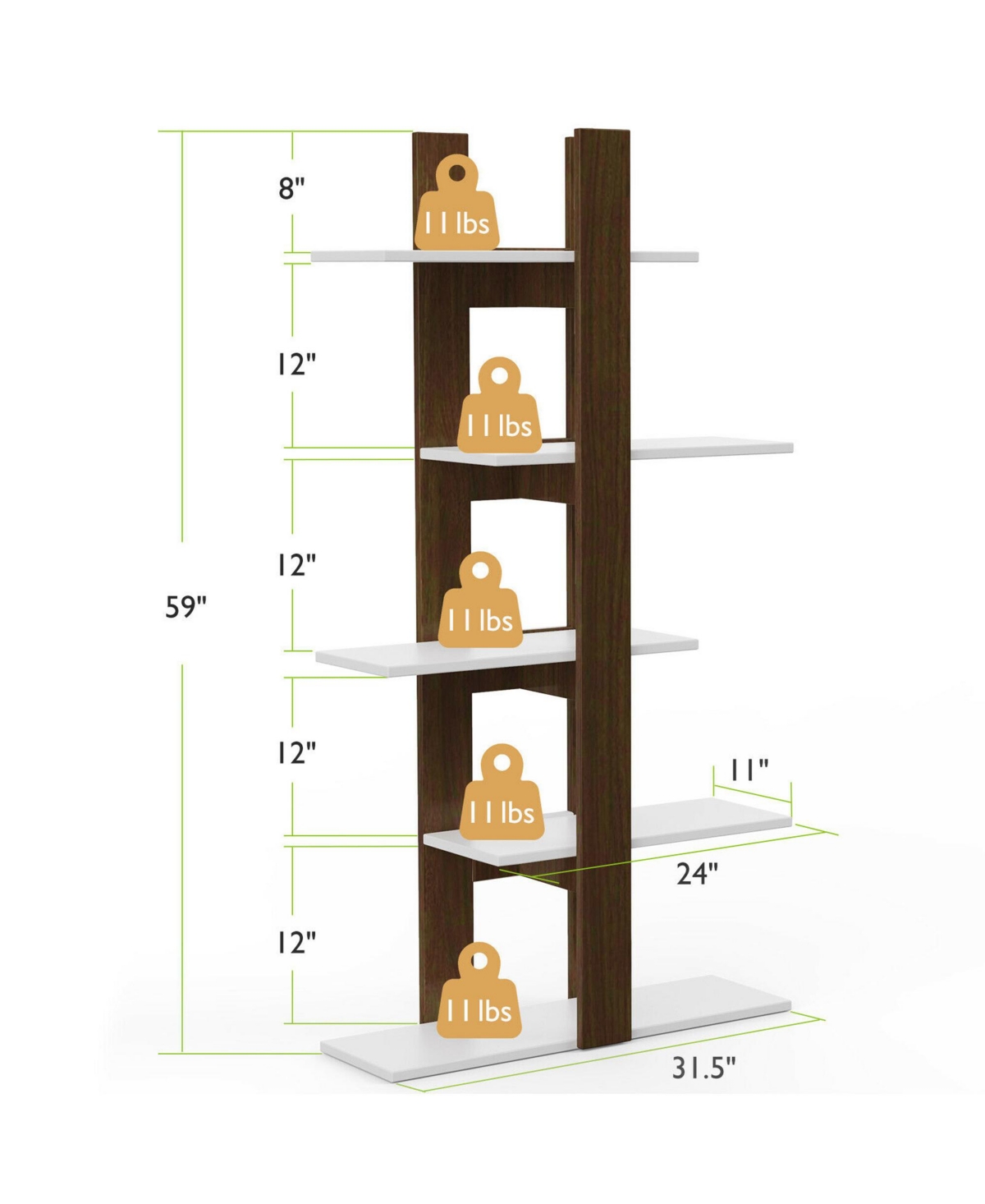 Gymax 5-Tier Bookshelf Freestanding Storage Shelf Tree Bookshelf Room Divider - Brown+white