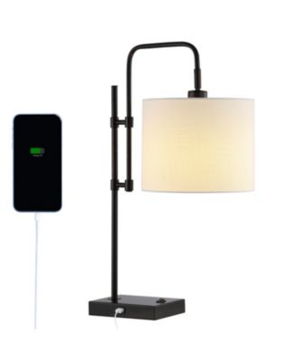 Edris 24.75" Industrial Designer Metal LED Task Lamp with USB Charging Port, Black