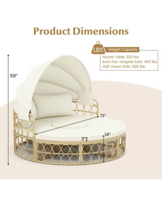 Outdoor Patio Round Daybed with Retractable Canopy Soft Cushions for Garden