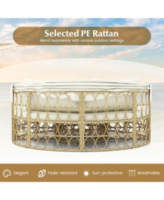 Outdoor Patio Round Daybed with Retractable Canopy Soft Cushions for Garden